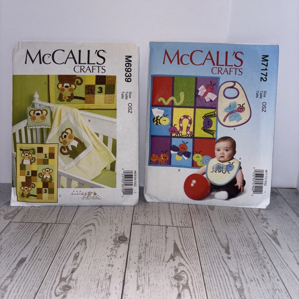 McCall's Crafts Sewing Pattern Lot 2 Baby Bib Quilt Monkey Blanket Decor New